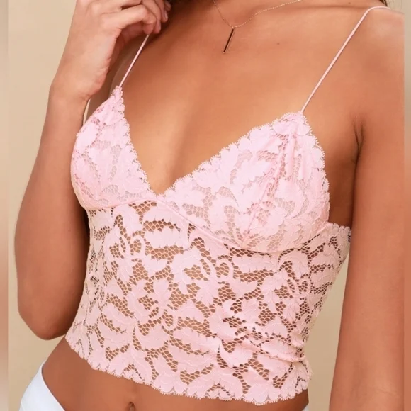 Free People Lacey Lace Brami Cami Top in Light Rose Size Large - Picture 4 of 12
